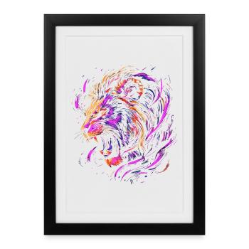 Lion Colorful Lion Head Neon Colorful Predator Art - Framed poster (27 × 37 cm) - black - Front