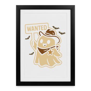 Halloween Ghost Cowboy Wanted Design - Framed poster (27 × 37 cm) - black - Front