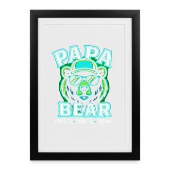 Papa Bear Trendy Sunglasses Hoodie Design - Affiche encadrée (27 × 37 cm) - noir - Devant