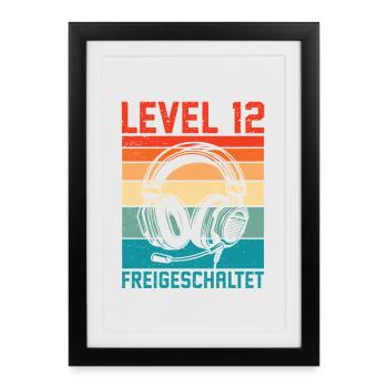 Garçons du 12e anniversaire : niveau 12 débloqué - Affiche encadrée (27 × 37 cm) - noir - Devant