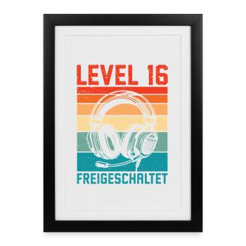 Garçons du 16e anniversaire : niveau 16 débloqué - Affiche encadrée (27 × 37 cm) - noir - Devant