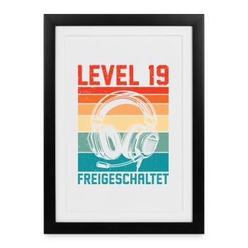 19th Birthday Men Gamer Level 19 Unlocked - Framed poster (27 × 37 cm) - black - Front