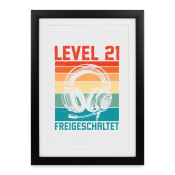 21st Birthday Men Gamer Level 21 Unlocked - Framed poster (27 × 37 cm) - black - Front