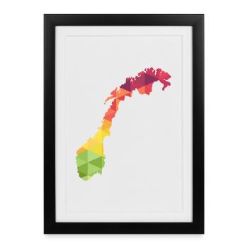Norway - Norge - Norwegen - abstrakt - Landkarte - Gerahmtes Poster (27 × 37 cm) - Schwarz - Vorne