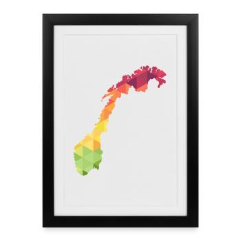 Norway - Norge - Norwegen - abstrakt - Landkarte - Gerahmtes Poster (27 × 37 cm) - Schwarz - Vorne