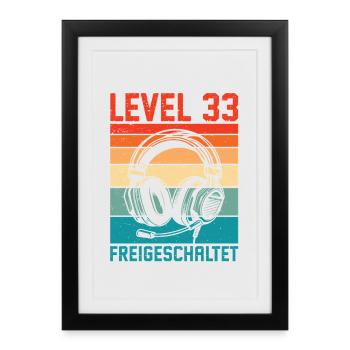 33rd Birthday Men Gamer Level 33 Unlocked - Framed poster (27 × 37 cm) - black - Front
