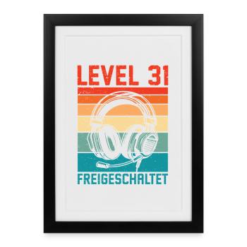 31e anniversaire Hommes Gamer Niveau 31 Débloqué - Affiche encadrée (27 × 37 cm) - noir - Devant
