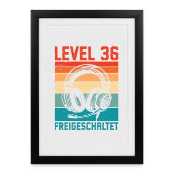 36th Birthday Men Gamer Level 36 Unlocked - Framed poster (27 × 37 cm) - black - Front
