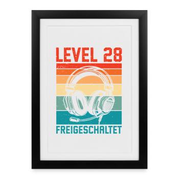 28th Birthday Men Gamer Level 28 Unlocked - Framed poster (27 × 37 cm) - black - Front