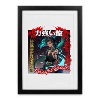 Mythical warrior with dragon accent - Framed poster (27 × 37 cm) - black - Front