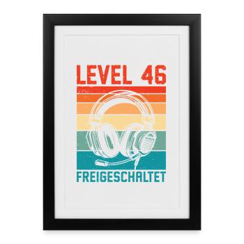 46e anniversaire Homme Gamer Niveau 46 débloqué - Affiche encadrée (27 × 37 cm) - noir - Devant