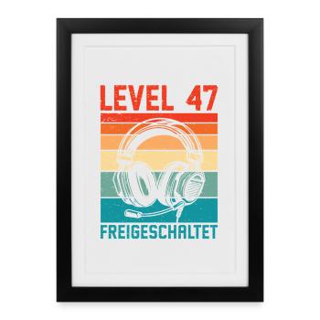 47th Birthday Men Gamer Level 47 Unlocked - Framed poster (27 × 37 cm) - black - Front