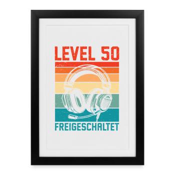 50th Birthday Men Gamer Level 50 Unlocked - Framed poster (27 × 37 cm) - black - Front