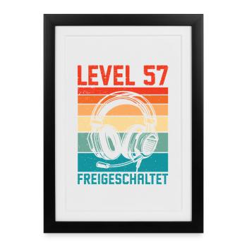 57e anniversaire Homme Gamer Niveau 57 débloqué - Affiche encadrée (27 × 37 cm) - noir - Devant