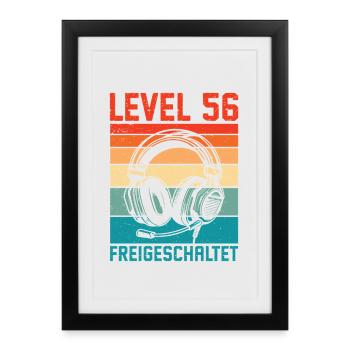 56th Birthday Men Gamer Level 56 Unlocked - Framed poster (27 × 37 cm) - black - Front