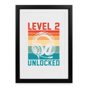 Bébé 2ème anniversaire – 2 ans niveau 2 débloqué - Affiche encadrée (27 × 37 cm) - noir - Devant