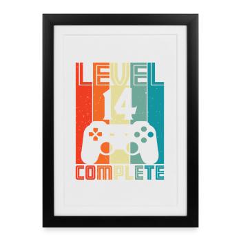 14th Birthday Gamer – 14 Years Level 14 Complete - Framed poster (27 × 37 cm) - black - Front