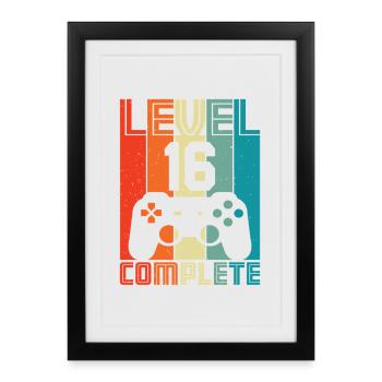 16e anniversaire Gamer – 16 ans Niveau 16 Terminé - Affiche encadrée (27 × 37 cm) - noir - Devant