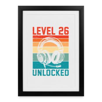 Niveau 26 Ans Debloqué - 26ème Anniversaire Gamer - Affiche encadrée (27 × 37 cm) - noir - Devant