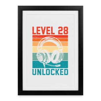 Level 28 Years Unlocked - 28th Anniversary Gamer - Framed poster (27 × 37 cm) - black - Front
