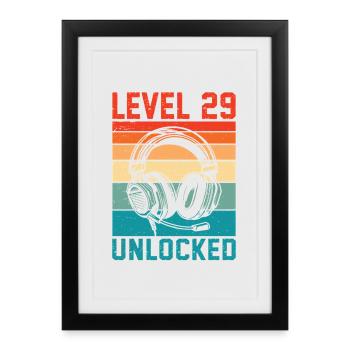 Niveau 29 Ans Debloqué - 29ème Anniversaire Gamer - Affiche encadrée (27 × 37 cm) - noir - Devant