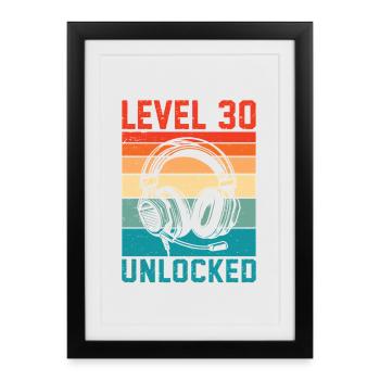 Niveau 30 Ans Debloqué - 30ème Anniversaire Gamer - Affiche encadrée (27 × 37 cm) - noir - Devant