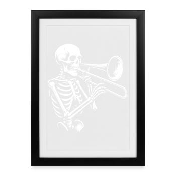 Silhouette de trompette squelette jazz - Affiche encadrée (27 × 37 cm) - noir - Devant