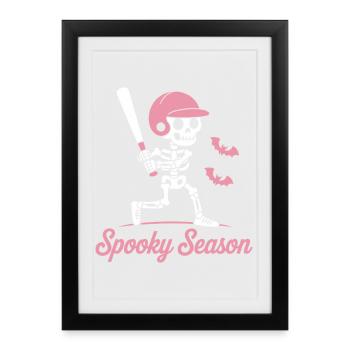 Spooky Skeleton Baseball en rose - Affiche encadrée (27 × 37 cm) - noir - Devant
