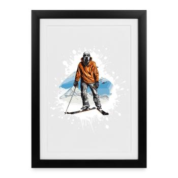 Great Dane Dog Ski Skiing Sports - Framed poster (27 × 37 cm) - black - Front