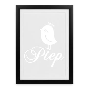Moineau Bip avec couronne – Bip Oiseau Dessin animé - Affiche encadrée (27 × 37 cm) - noir - Devant
