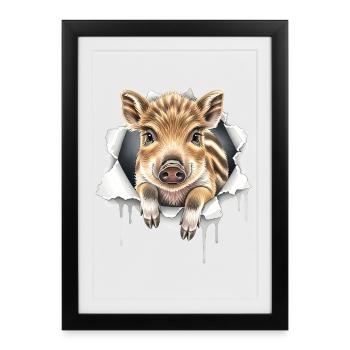 Drôle de porcelet crack - Cadeau de cochon mignon - Affiche encadrée (27 × 37 cm) - noir - Devant