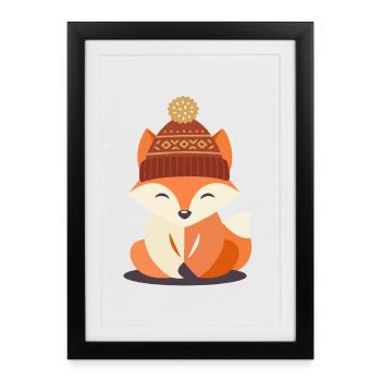Smiling fox with winter hat – winter motif - Framed poster (27 × 37 cm) - black - Front