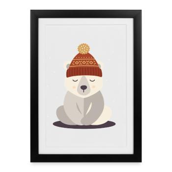 Sleeping Polar Bear with Winter Hat – Winter Motif - Framed poster (27 × 37 cm) - black - Front