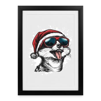 Suricate Noël Drôle - Affiche encadrée (27 × 37 cm) - noir - Devant