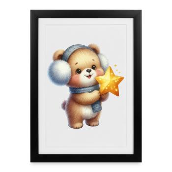 Ours douillet avec Star Wish - Affiche encadrée (27 × 37 cm) - noir - Devant