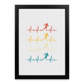 Rugby heartbeat retro rugby - Affiche encadrée (27 × 37 cm) - noir - Devant