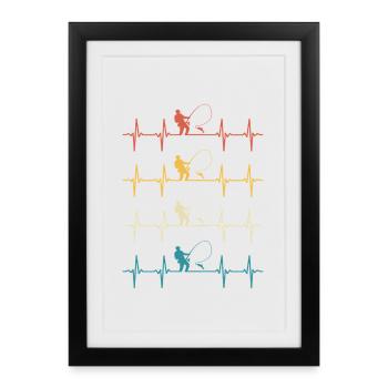 pêcheur Battement de coeur de pêche - Affiche encadrée (27 × 37 cm) - noir - Devant