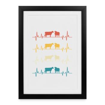 vaches retro battement de coeur cadeau vache - Affiche encadrée (27 × 37 cm) - noir - Devant