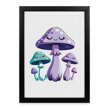 Champignons rêveurs violets - Affiche encadrée (27 × 37 cm) - noir - Devant