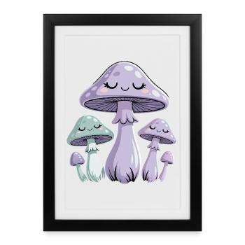 Champignons pastel rêveurs - Affiche encadrée (27 × 37 cm) - noir - Devant