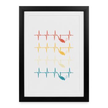 plongeur battement de coeur plongée diver diving - Affiche encadrée (27 × 37 cm) - noir - Devant