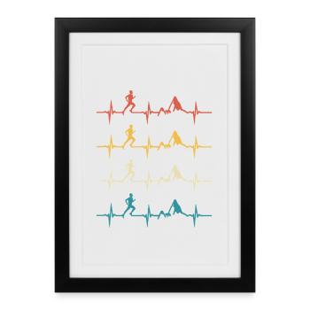Trail running retro heartbeat jogging mountain run - Framed poster (27 × 37 cm) - black - Front