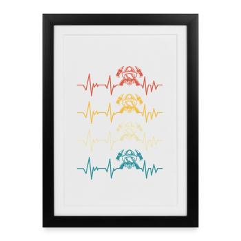 Retro Firefighter Heartbeat Firefighter - Framed poster (27 × 37 cm) - black - Front