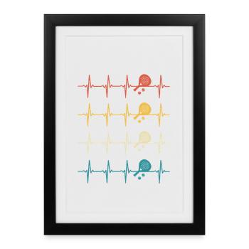 Padel heartbeat retro padel  - Affiche encadrée (27 × 37 cm) - noir - Devant