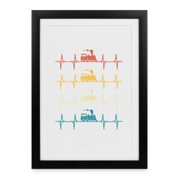 Train à vapeur Locomotive Train Heartbeat Train  - Affiche encadrée (27 × 37 cm) - noir - Devant