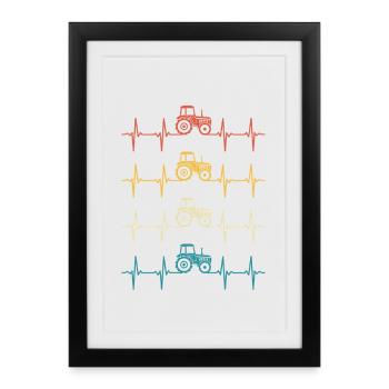 Tracteur retro heartbeat agriculteur - Affiche encadrée (27 × 37 cm) - noir - Devant
