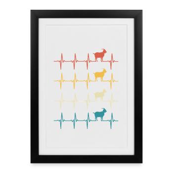 chèvre battement de coeur rétro chèvres - Affiche encadrée (27 × 37 cm) - noir - Devant