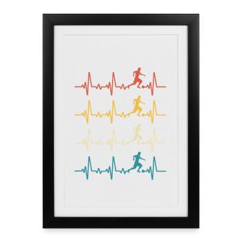 Football Retro Heartbeat footballer - Affiche encadrée (27 × 37 cm) - noir - Devant