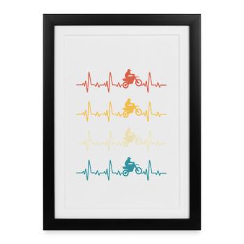 Motocross Motocross Battement de cœur Motocross Vélo de cross - Affiche encadrée (27 × 37 cm) - noir - Devant