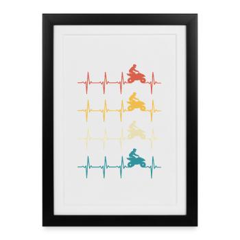 Quad Heartbeat Rétro 4x4 ATV Quad Biker - Affiche encadrée (27 × 37 cm) - noir - Devant